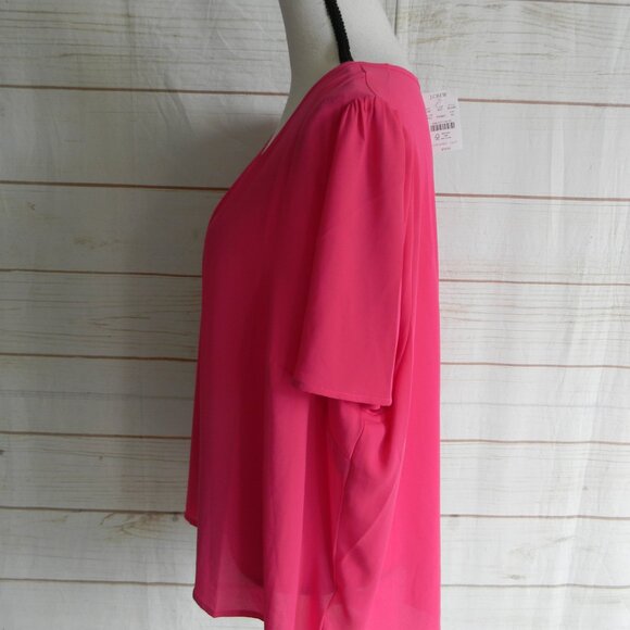 NWT J.CREW PINK CHIFFON V-NECK SHORT SLV OFFICE CAREER BLOUSE SZ 3X - Picture 2 of 4